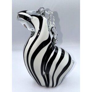 Vinci Dynasty Gallery Art Glass Zebra Fused Figurine Paperweight 7 1/2"